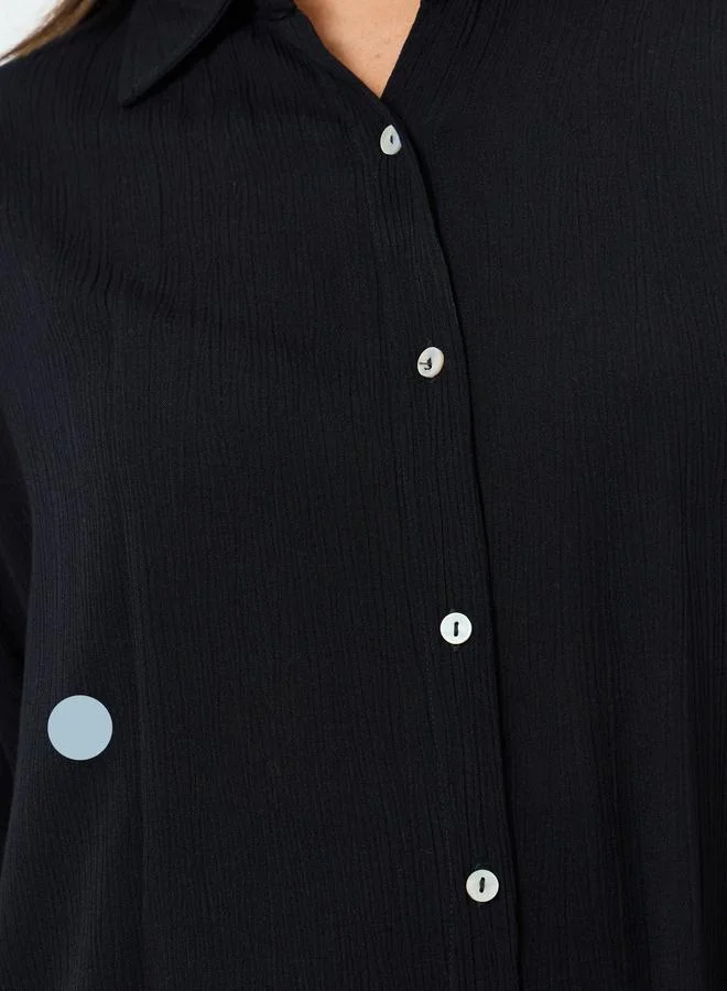 Styli Women Black Crinkle Oversized Shirt with Wide Leg Co-Ords